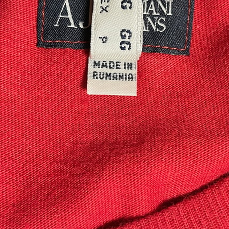 ARMANI JEANS 長袖プリントTシャツ レッド XLサイズ