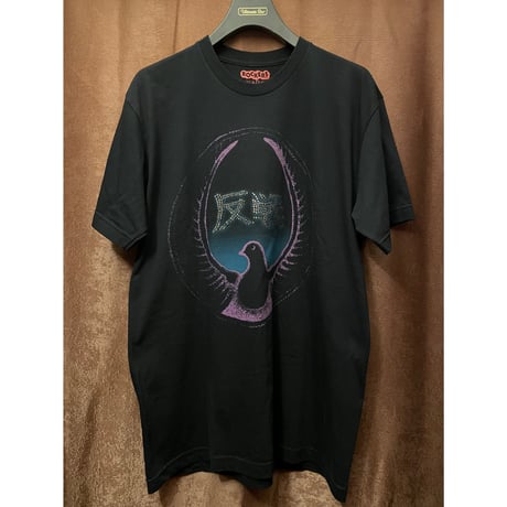 激レア MADE IN USA製 ROCKERS NYC 「反戦」 ハンドメイドジルコニア加工Tシャツ ブラック Lサイズ