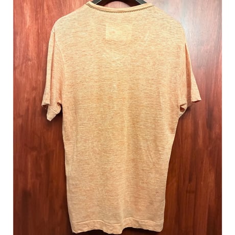 ▲訳あり商品▲ MADE IN JAPAN製 mean 刺繍入り リネン100% 半袖VネックTシャツ オレンジ 2サイズ