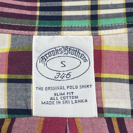 BROOKS BROTHERS 346 SLIM FIT ボタンダウン半袖チェックシャツ マルチカラー Ｓサイズ
