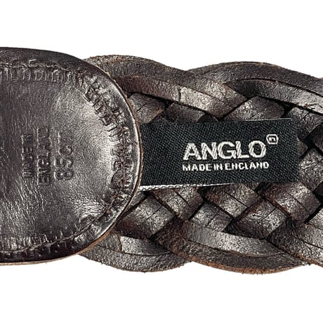 MADE IN ENGLAND製 ANGLO レザー編み込みベルト ダークブラウン W85サイズ