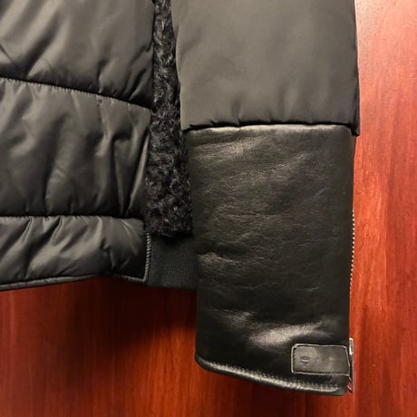 激レア MADE IN JAPAN製 MCM by PHENOMENON カルガンラムファー × カウレザー × ダウン × MA1 異素材MIX ダブルライダースジャケット ブラック 38/Mサイズ