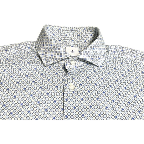 ▲訳あり商品▲【SHIPS取り扱い】MADE IN ITALY製 Giangi NAPOLI 長袖総柄コットンシャツ ホワイト×ブルー Mサイズ