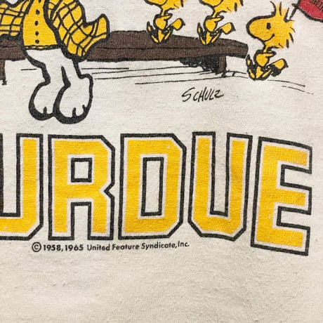 レア品 MADE IN USA製 70s～80s PEANUTS SNOOPY × ARTEX PURDUE UNIVERSITY 七分袖プリントTシャツ アイボリー Sサイズ