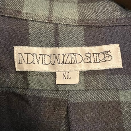 MADE IN USA製 INDIVIDUALIZED SHIRTS 長袖チェック柄フランネルシャツ グリーン×ネイビー XLサイズ