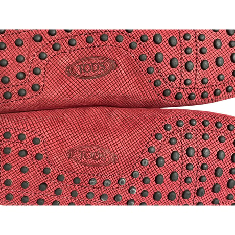 箱、専用袋付き MADE IN ITALY製 TOD'S 型押しレザードライビングシューズ レッド 9/28cmサイズ