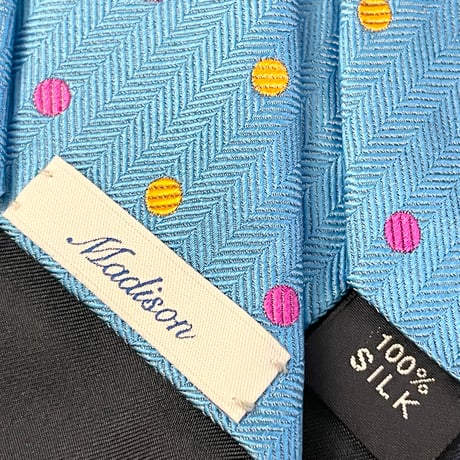 MADE IN JAPAN製 Maker's Shirt 鎌倉 Madison HANDMADE ドット柄シルクネクタイ スカイブルー