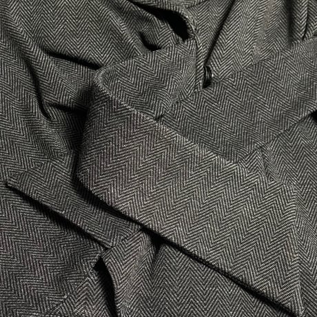 MADE IN ITALY製 ARMANI COLLEZIONI リボンデザインヘリンボーン柄ニットジャケット チャコールグレー 42サイズ