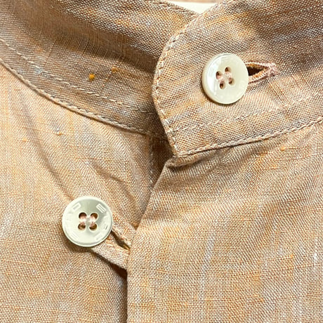 MADE IN ITALY製 ETRO ロングジャケット型 長袖リネンスタンドカラーシャツ オレンジ Lサイズ