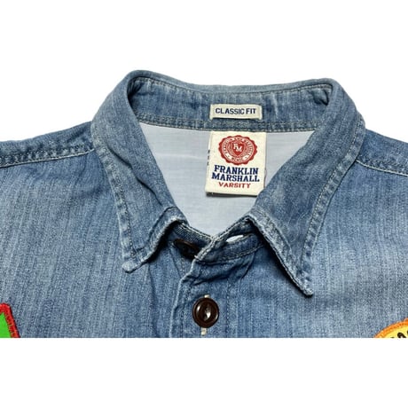 FRANKLIN MARSHALL VARSITY ワッペン付きデニムシャツ ライトインディゴ Lサイズ