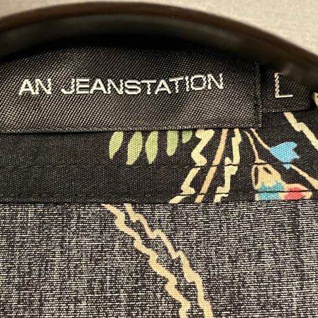 AN JEANSTATION ボタニカルペイズリー柄 半袖ウエスタンシャツ ブラック Lサイズ