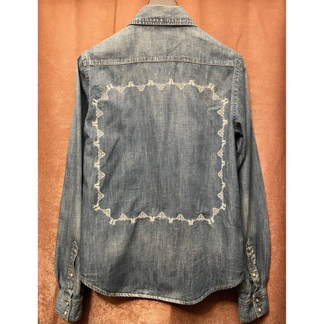 MADE IN JAPAN製 SWAGGER バック刺繍長袖デニムウエスタンシャツ インディゴ Mサイズ