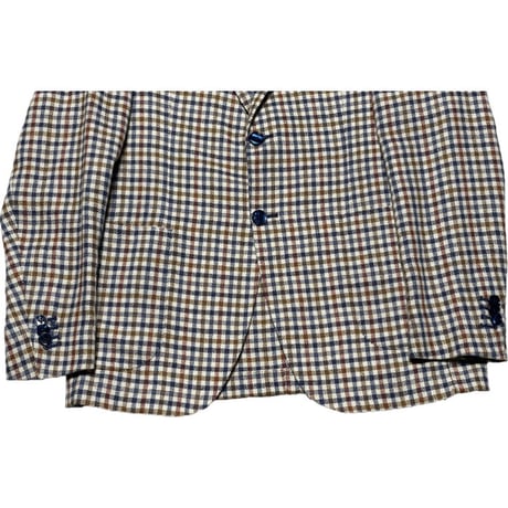 【BARNEYS NEWYORK 取り扱い】 MADE IN ITALY製 PARTHENOPE NAPOLI ウールシルクリネン混紡 チェック柄テーラードジャケット マルチカラー 48サイズ