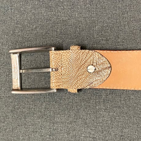 MADE IN ITALY製 PAOLO VITALE × ISETAN MEN'S ハンドメイドオーストリッチレザーベルト クリーム 85-100サイズ