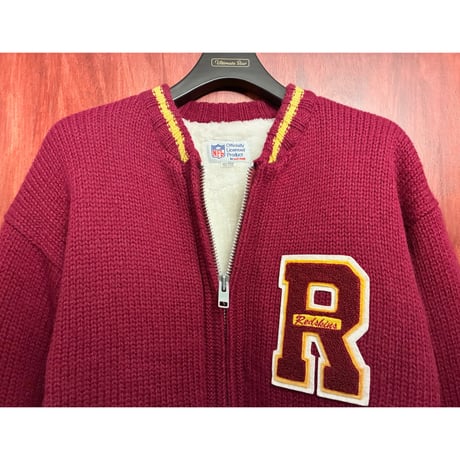 レア MADE IN KOREA製 90s EAST POINT × NFL WASHINGTON REDSKINS 裏ボア フルジップニットジャケット ワイン Fサイズ