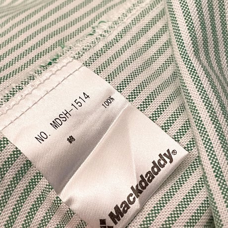 MADE IN JAPAN製 MACKDADDY ヒッコリーストライプ柄長袖ボタンダウンオックスフォードシャツ グリーン Mサイズ