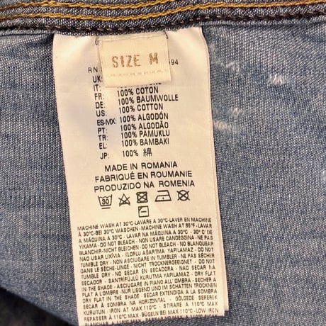 MADE IN ROMANIA製 DIESEL ダメージ加工 長袖デニムウエスタンシャツ ライトインディゴ Mサイズ