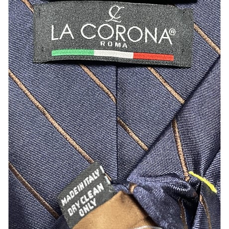 MADE IN ITALY製 LA CORONA レジメンタルストライプ柄シルクネクタイ ネイビー