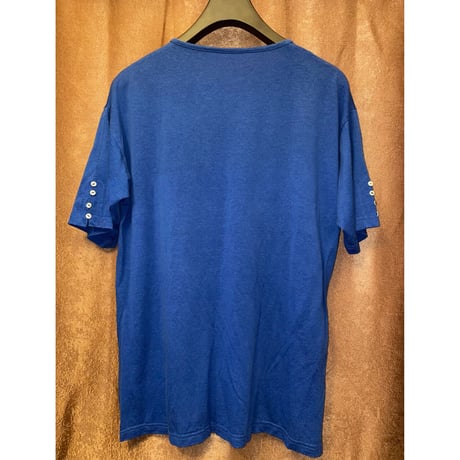 MADE IN ITALY製 ヘンリーネックデザインTシャツ ブルー Sサイズ