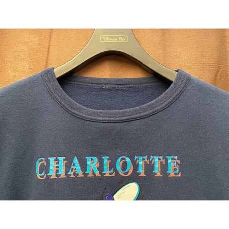 90s NBA CHARLOTTE HORNETS プリント裏起毛トレーナー ネイビー