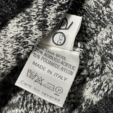 MADE IN ITALY製 BARNEYS NEWYORK 襟付きVネックセーター ホワイト×ブラック 46サイズ