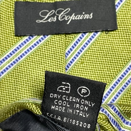 MADE IN ITALY製 Les Copains レジメンタルストライプ柄シルクネクタイ オリーブ