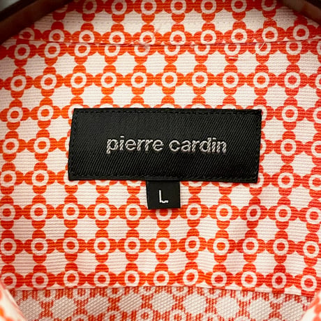 MADE IN JAPAN製 pierre cardin 長袖総柄ボタンダウンシャツ ホワイト×オレンジ Lサイズ