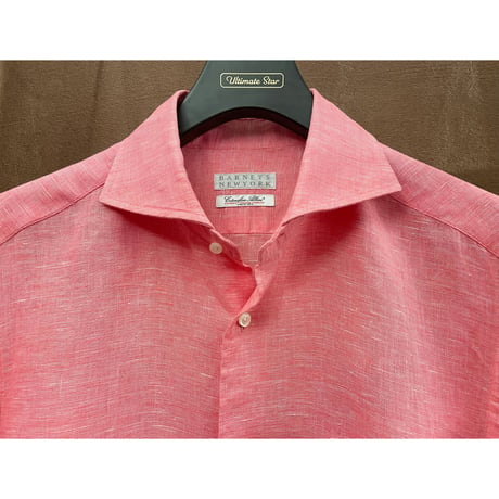 MADE IN JAPAN製 BARNEYS NEWYORK Cotonificio Albini生地 長袖リネンシャツ ピンク Lサイズ