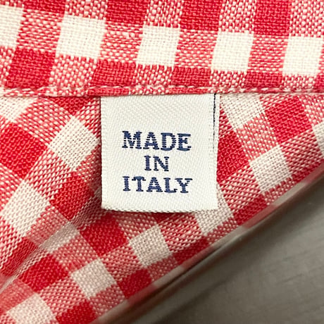 MADE IN ITALY製 ORIAN Slim Fit 長袖ギンガムチェック柄ボタンダウンリネンシャツ レッド Mサイズ