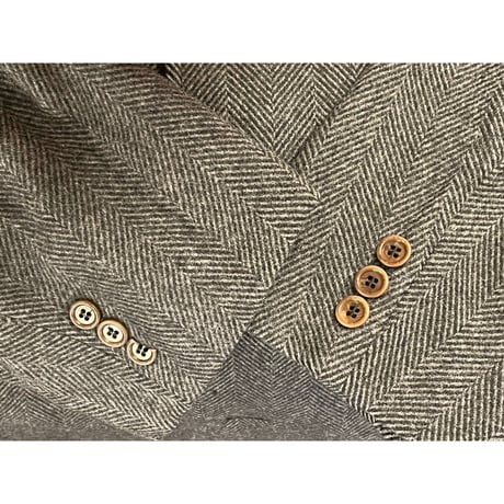 MADE IN ITALY製 LEBOLE LANIFICIO CAMPORE ウールカシミヤ生地 ヘリンボーン柄 ステンカラーコート チャコールグレー
