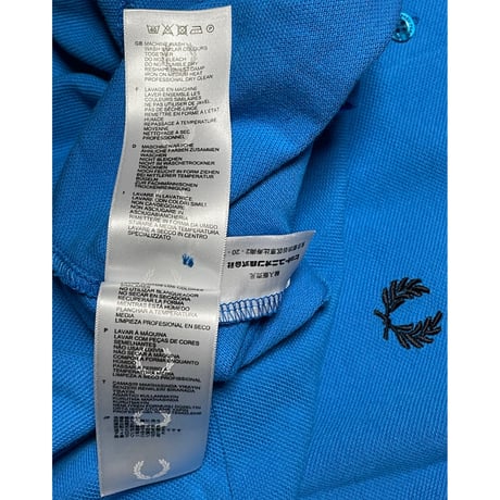 MADE IN ENGLAND製 FRED PERRY 襟ライン半袖鹿の子ポロシャツ ターコイズブルー 36サイズ