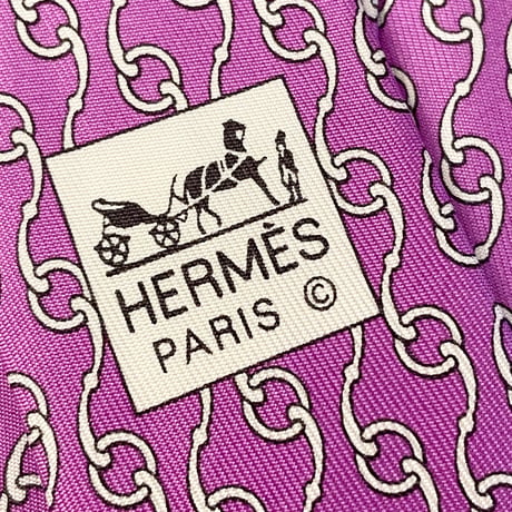 ☆タグ付き新古品☆ MADE IN FRANCE製 HERMES プリント総柄シルクネクタイ ピンクパープル