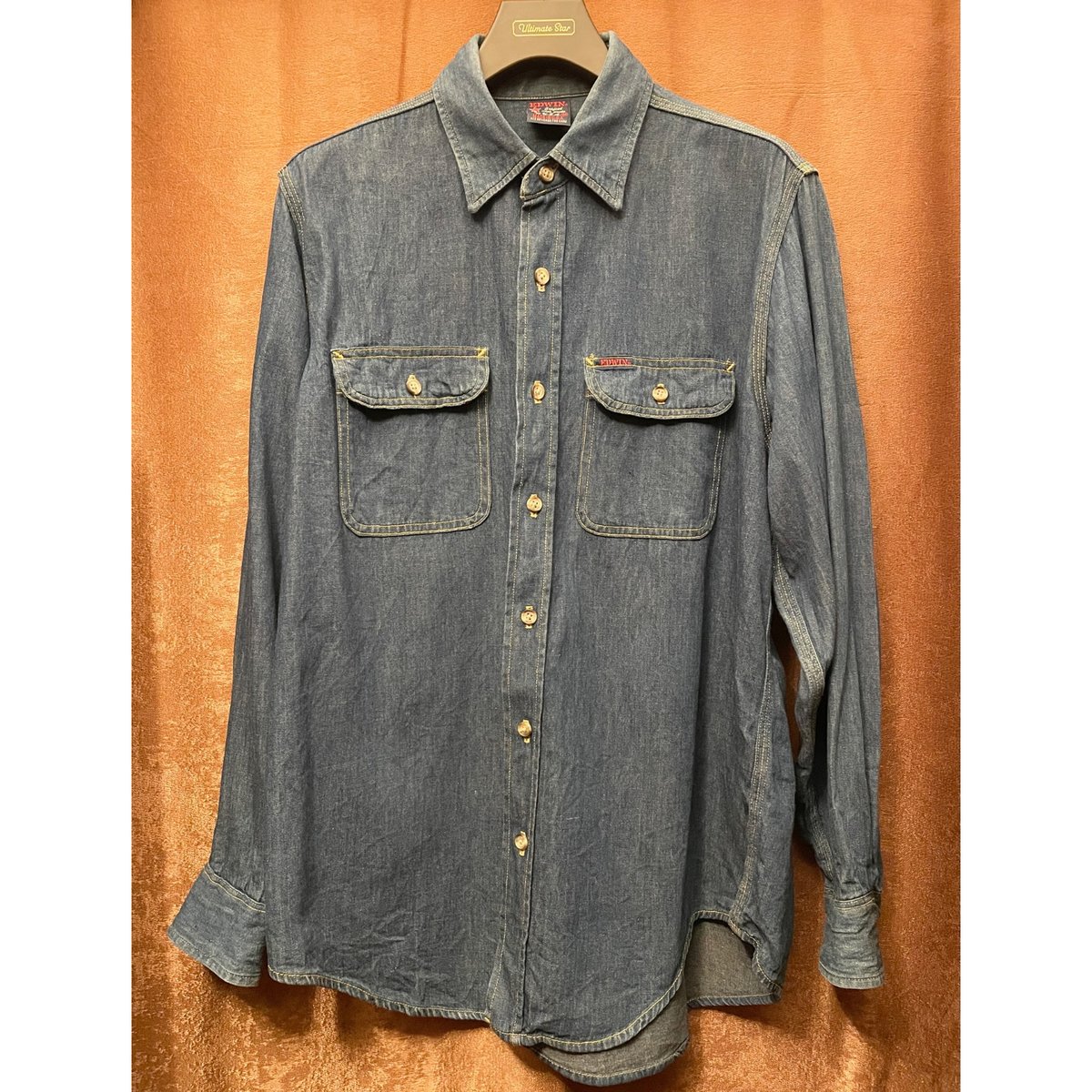 希少 MADE IN USA製 EDWIN 長袖デニムシャツ インディゴ Mサイズ