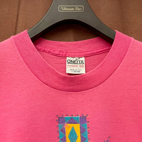 希少 MADE IN USA製 80s～90s ONEITA POWER/50 プリントTシャツ ピンク Lサイズ