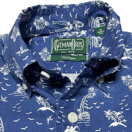 【BEAMS 取り扱い】 MADE IN USA製 GITMAN VINTAGE ボタンダウンプルオーバーアロハシャツ ネイビー XSサイズ