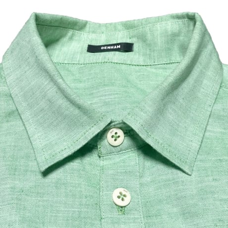 MADE IN PORTUGAL製 DENHAM 長袖コットンリネンシャツ グリーン Sサイズ