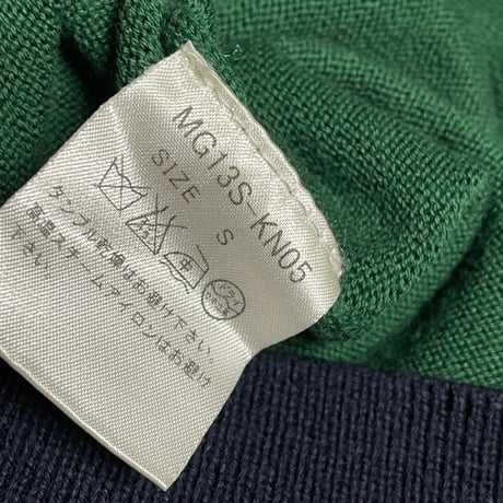 MISTERGENTLEMAN 半袖ニットポロシャツ グリーン×ネイビー Sサイズ