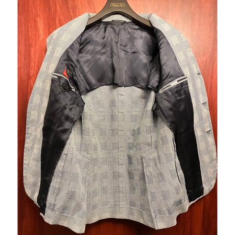 ▲訳あり商品▲ MADE IN ITALY製 GAiOLA sarti in napoli グレンチェック柄 コットンリネンテーラードジャケット ブルー×ホワイト 46サイズ