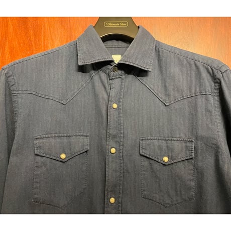 CIT LUXURY シャドーヘリンボーン柄長袖ウエスタンシャツ ネイビー 39-15 1/2サイズ