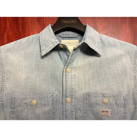 DENIM & SUPPLY RALPH LAUREN 星条旗 バック刺繍入り 長袖ダンガリーシャツ ライトインディゴ Sサイズ