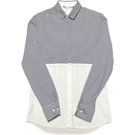 ▲訳あり商品▲ MADE IN ITALY製 NeIL Barrett ニット×布帛コンビネーション長袖シャツ ホワイト×ネイビー 15/38サイズ