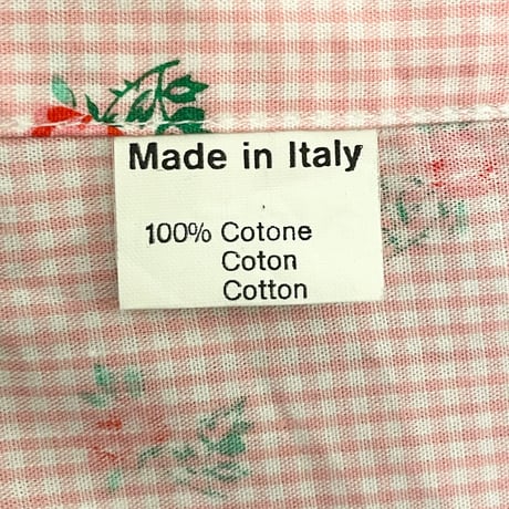 MADE IN ITALY製 Stefano Conti 花柄半袖ギンガムチェックシャツ ピンク Lサイズ
