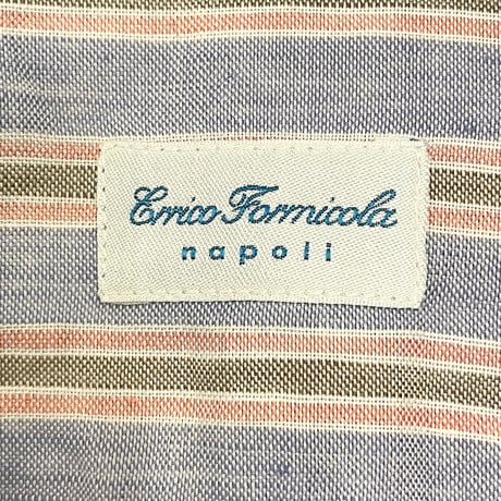 【UNITED ARROWS 取り扱い】 MADE IN ITALY製 Errico Formicola ストライプ柄 長袖リネンコットンシャツ マルチカラー 37-14 1/2サイズ