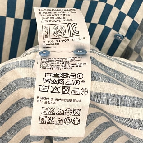 MADE IN PORTUGAL製 LEVI'S MADE & CRAFTED 長袖ブロックチェックストライプ柄シャツ ブルー×ホワイト 1サイズ