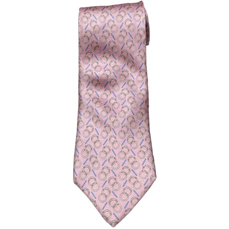 MADE IN ITALY製 TRUSSARDI 総柄プリントシルクネクタイ ピンク
