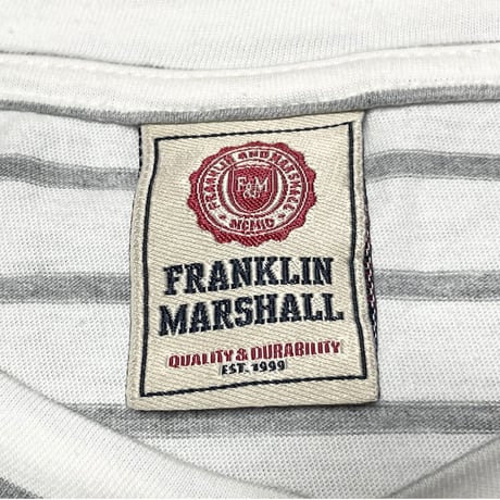 FRANKLIN MARSHALL ポケット付き半袖ボーダーTシャツ ホワイト×グレー Lサイズ