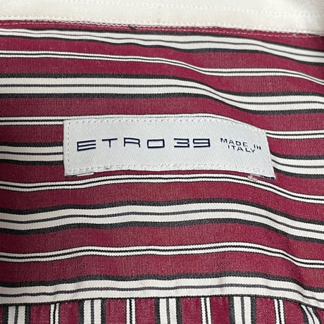 MADE IN ITALY製 ETRO クレリック長袖ストライプシャツ ワイン 39サイズ