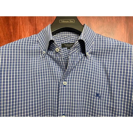 BURBERRY BLACK LABEL ギンガムチェック柄長袖ボタンダウンシャツ ブルー 41サイズ
