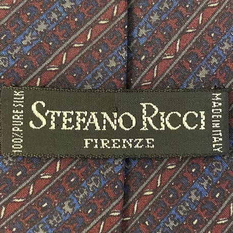 MADE IN ITALY製 VINTAGE STEFANO RICCI レジメンタルストライプ柄シルクネクタイ エンジ×ネイビー
