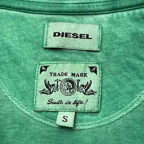 DIESEL ヴィンテージ加工ヘンリーネックTシャツ グリーン Sサイズ